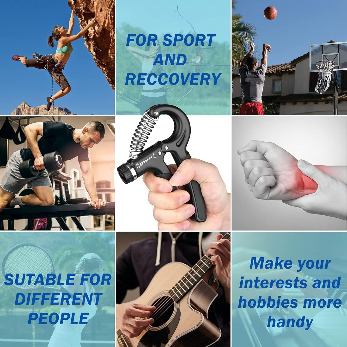 SKY-TOUCH Hand Grip Strengthener with Adjustable Resistance 11-132 lbs (5-60kg) – Forearm Strength Trainer & Hand Exerciser for Muscle Building, Injury Recovery, and Grip Strength, with Count