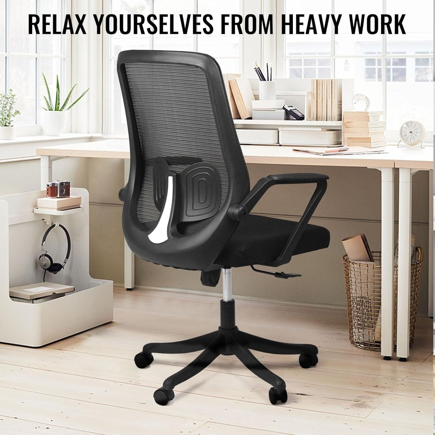 SKY-TOUCH Ergonomic Office Chair | Desk Chair | Computer Chair | Lumbar Support | Height Adjustable | Large Space Padded Seat Cushion|with Tilt Back|Mesh Breathable Backrest|60 * 57 * 111cm,Black