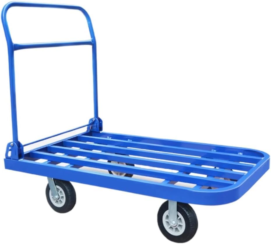 SKY-TOUCH Foldable Platform Flat Trolley,Heavy Duty Folding Platform Trolley,Hand Truck Folding Trolley,Heavy Duty Transportation, Loading, Delivery, Disposal, 350KG Load Capacity, Blue - 90x60x86cm