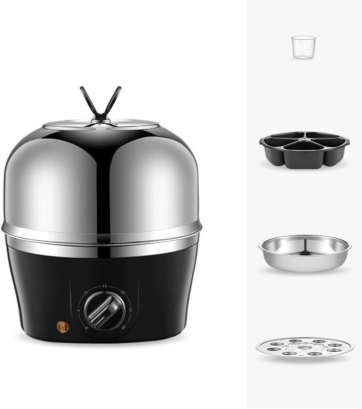 SKY-TOUCH Rapid Electric Egg Cooker : 9 Egg Capacity Rapid Egg Boiler with Timer Settings 304 Stainless Steel Egg Steamer with Tray and 2 Steaming Bowl for Eggs Vegetables Dumplings (Black)