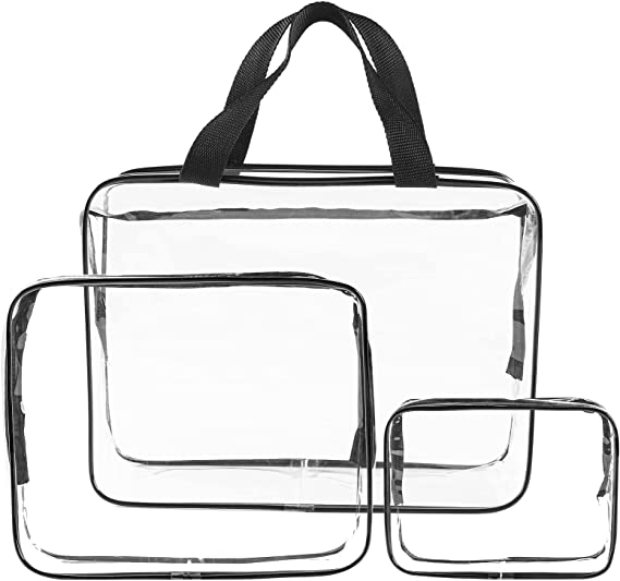 SKY-TOUCH 3Pcs Clear Cosmetic Bag£¬ Portable Clear Toiletry Bag With Zipper & Carry Handle For Travel Luggage Pouch And Bathroom Cosmetics And Cream Storage, Waterproof