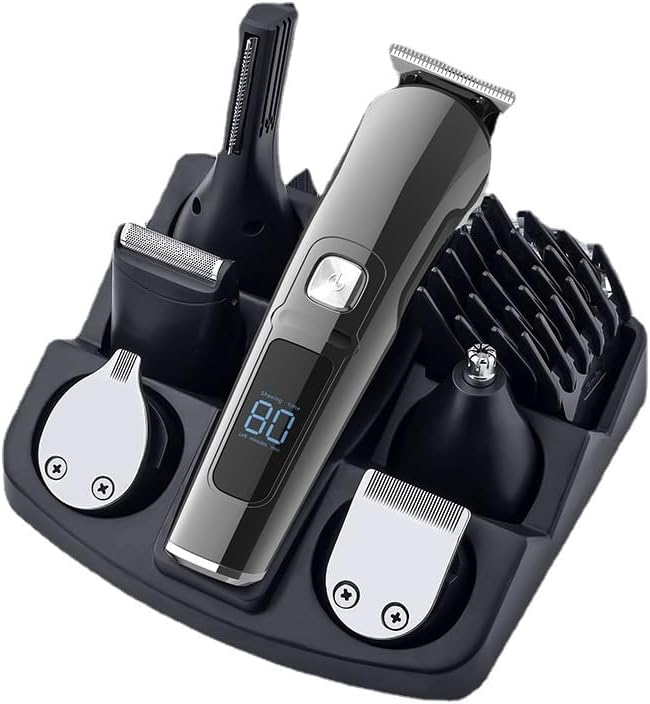 SKY-TOUCH 13 Pcs All-in-One Beard Trimmer & Hair Clipper: Mens Grooming Kit for Beard Face Nose Ear Hair Trimmer Rechargeable Cord/Cordless Haircutting Kit with Storage Base, Gifts for Men (Black)