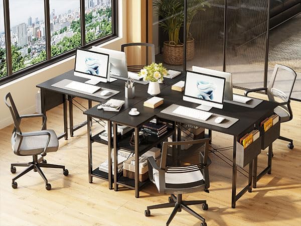 SKY-TOUCH 46.5 inch L-Shaped Computer Gaming Desk,Computer Corner Desk with Storage Shelves and Storage Bag,Study Writing Table,Carbon Fiber Surface,for Home Computer Workstation Save Space,Black