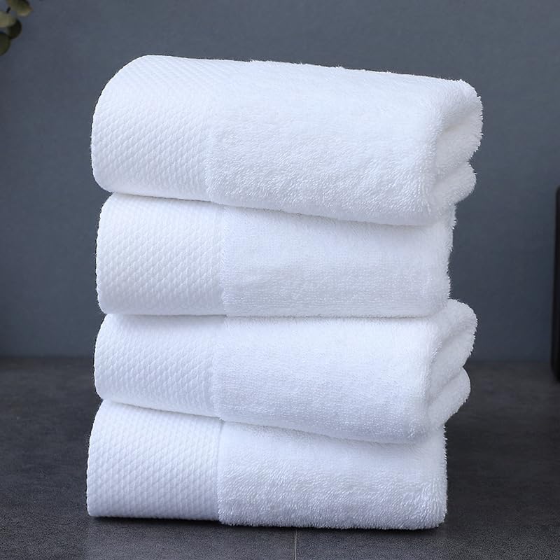 SKY-TOUCH 4Pcs 70 * 140 cm Solid Bath Towel : 600GMS 100% Cotton Premium Bath Sheet Soft & Highly Absorbent for Home Bathroom Hotel (White)