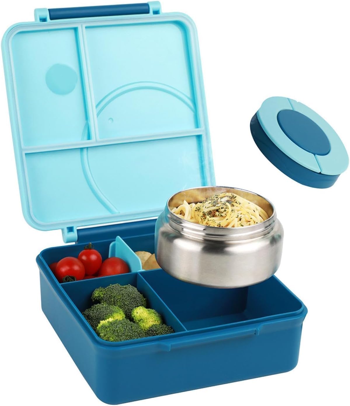 SKY-TOUCH 2L Kids Bento Lunch Box for School,Lunch Box with 4 Compartments,Insulated Leak-Proof Lunch Box Set,BPA-Free Containers, Microwave-Safe,for Kids Adult Boys & Girls School – Blue, 19.5x22cm