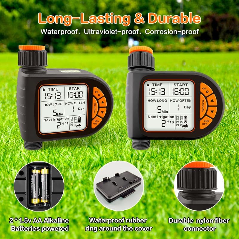 SKY-TOUCH Smart Water Timer, Waterproof Sprinkler Timer, Programmable Irrigation Controller with Rain Sensor, Manual & Automatic Watering Modes, LCD Display, Child Lock, for Outdoor Garden Lawn