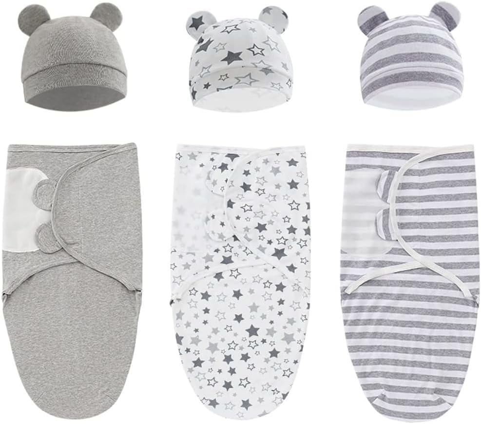 SKY-TOUCH 3-Pack Baby Swaddle Blankets for 0-6 Months, 100% Cotton Adjustable Swaddling Sleep Sack, Super Soft Newborn Essentials for Girls & Boys, 73x50cm