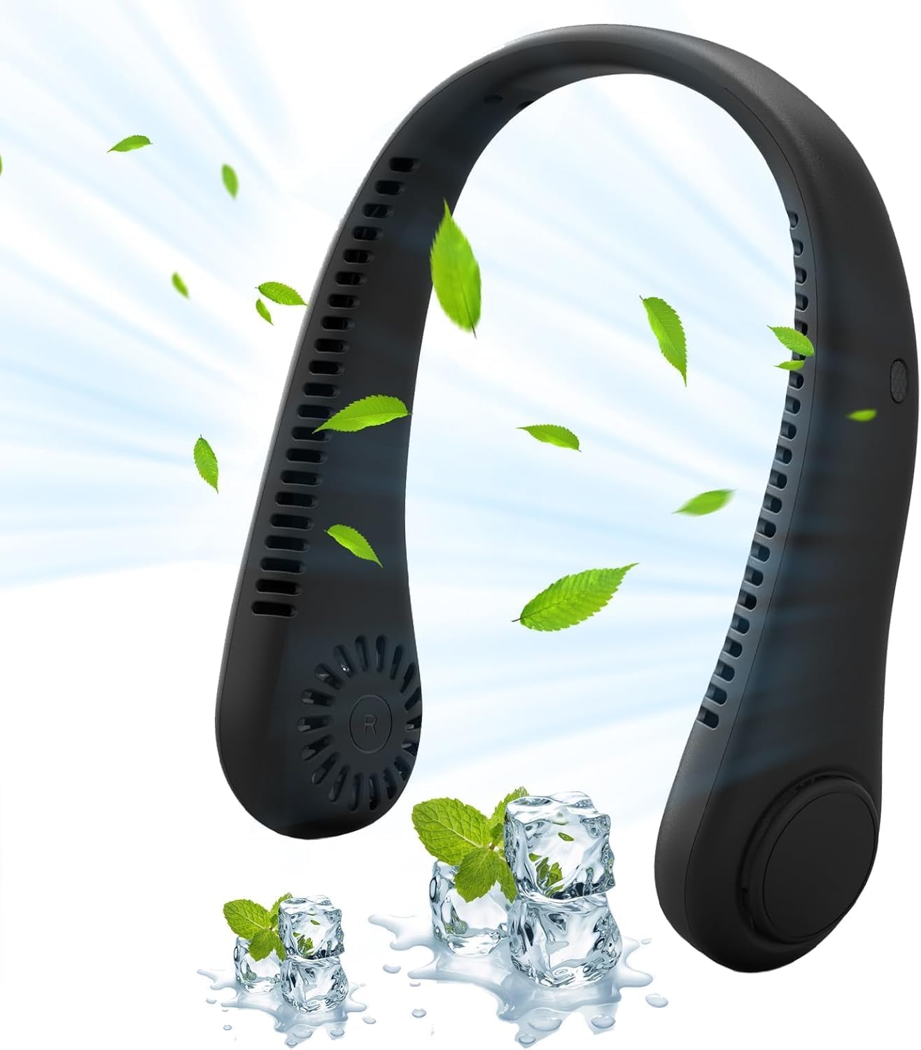 SKY- TOUCH 1 pieces Portable Neck Fan,Necksupport Personal Fan Hands Free, 3 Speed Gears Adjustment,1200 mAh Battery Operated Wearable Personal Fan,360°Cooling Personal Fan,22.5 * 18.3 * 6cm,Black