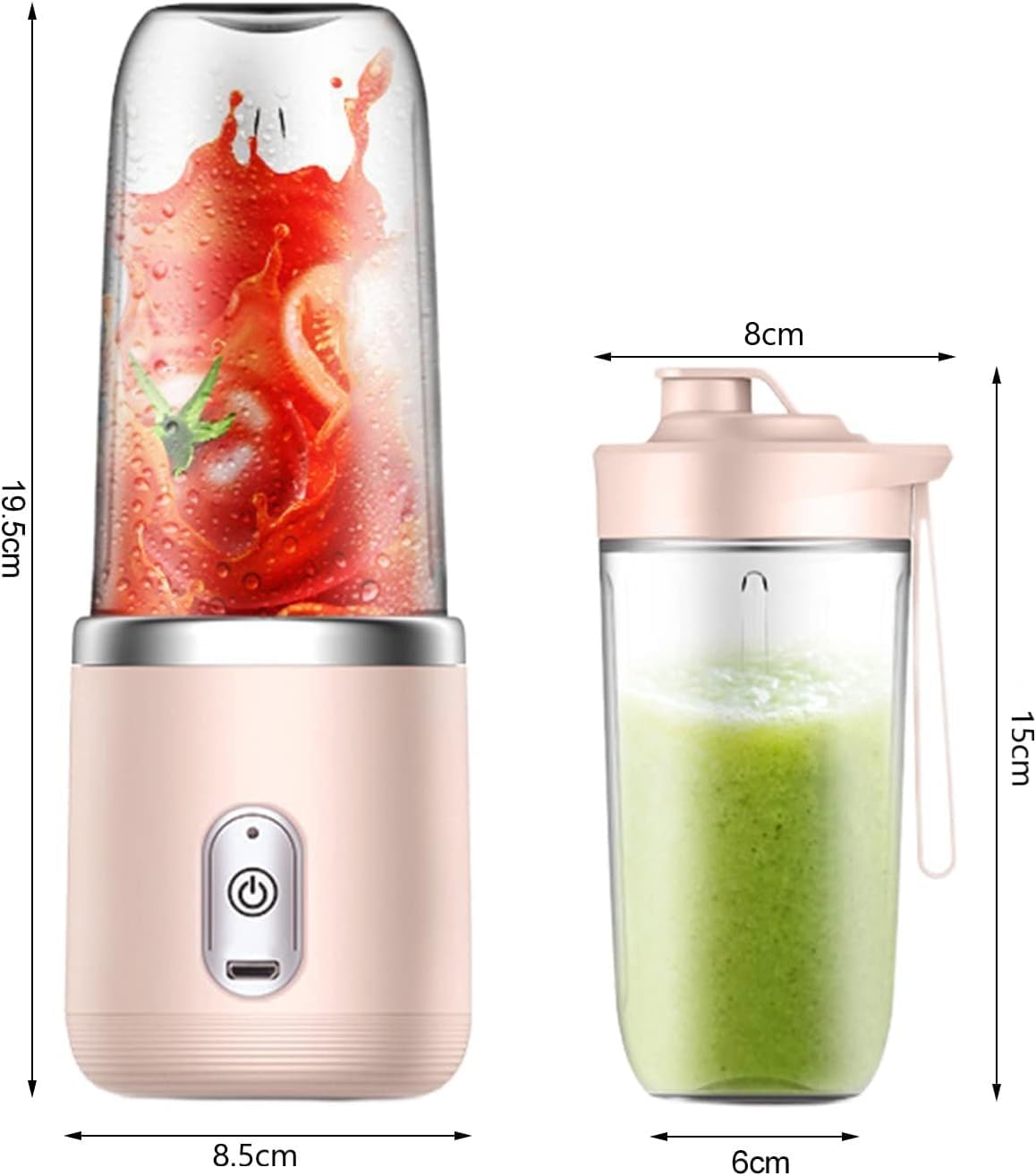 SKY-TOUCH Portable Blender : USB Rechargeable Fruit Juicer with 6 Blades Personal Blenders with Sport Lid for Home Outdoor Travel Sport Juices Shakes Smoothies (Pink)