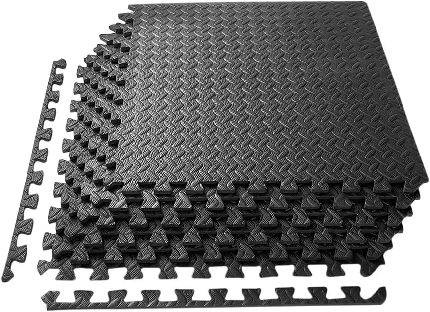 SKY-TOUCH 6Pcs 60 * 60 * 1.2 cm Puzzle Exercise Mat : Interlocking EVA Soft Foam Floor Mat with Border Kids Floor Padding for Home Garage Gym Equipment Floor Protection (Black) Visit the SKY-TOUCH Store