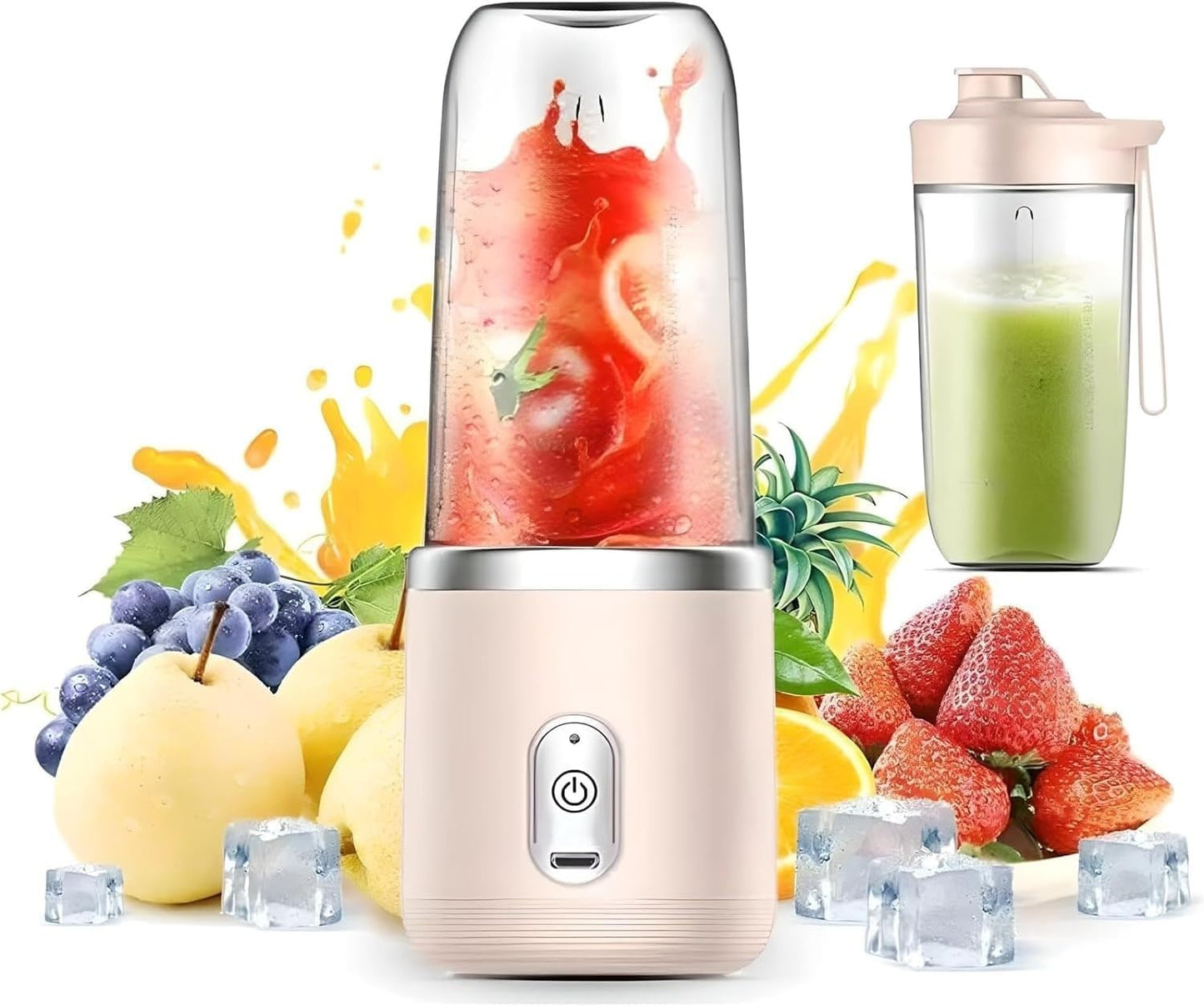 SKY-TOUCH Portable Blender : USB Rechargeable Fruit Juicer with 6 Blades Personal Blenders with Sport Lid for Home Outdoor Travel Sport Juices Shakes Smoothies (Pink)