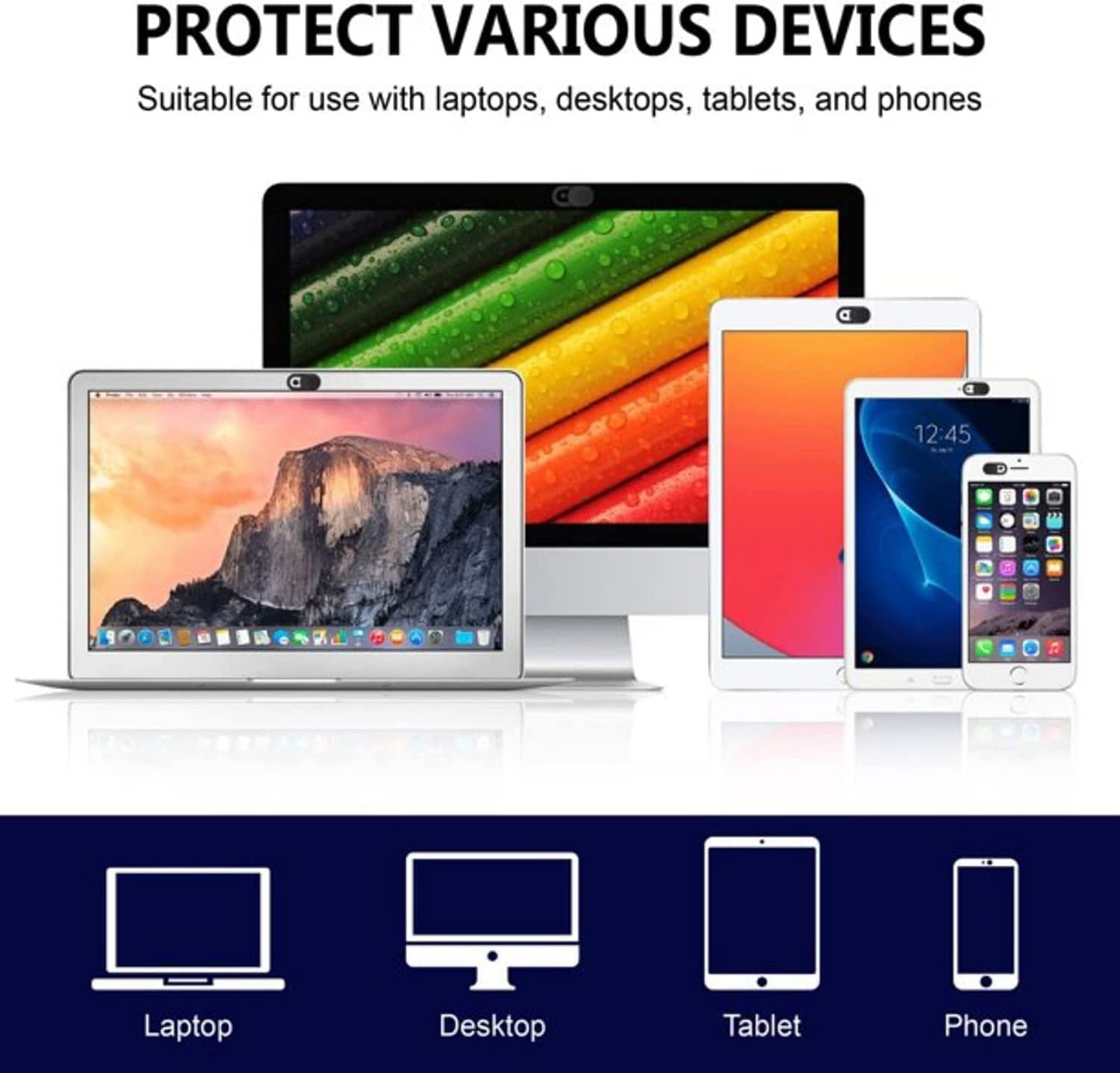 6 قطع من غطاء كاميرا الويب SKY-TOUCH، رفيع للغاية، لأجهزة الكمبيوتر المحمول والكمبيوتر الشخصي وأجهزة Apple MacBook وiPad والهاتف الخلوي، إلخ. كتلة شبكية بسمك 0.22 بوصة لحماية خصوصيتك وأمانك £¨أسود©©