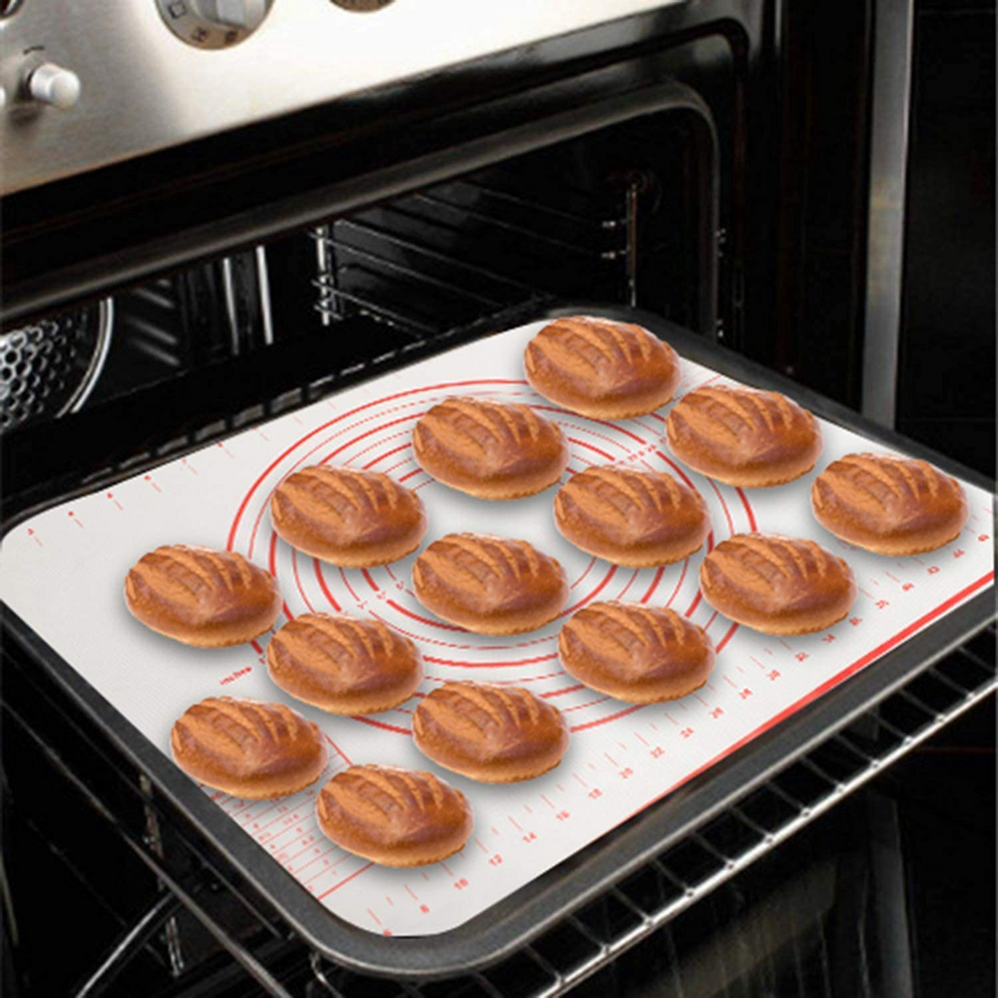 سجادة خبز سكاي تاتش، سجادة معجنات دوارة من السيليكون غير لاصقة، وسادة عجن من الألياف الزجاجية حجم كبير لأدوات مطبخ الكعك والمعكرون، أحمر وأبيض