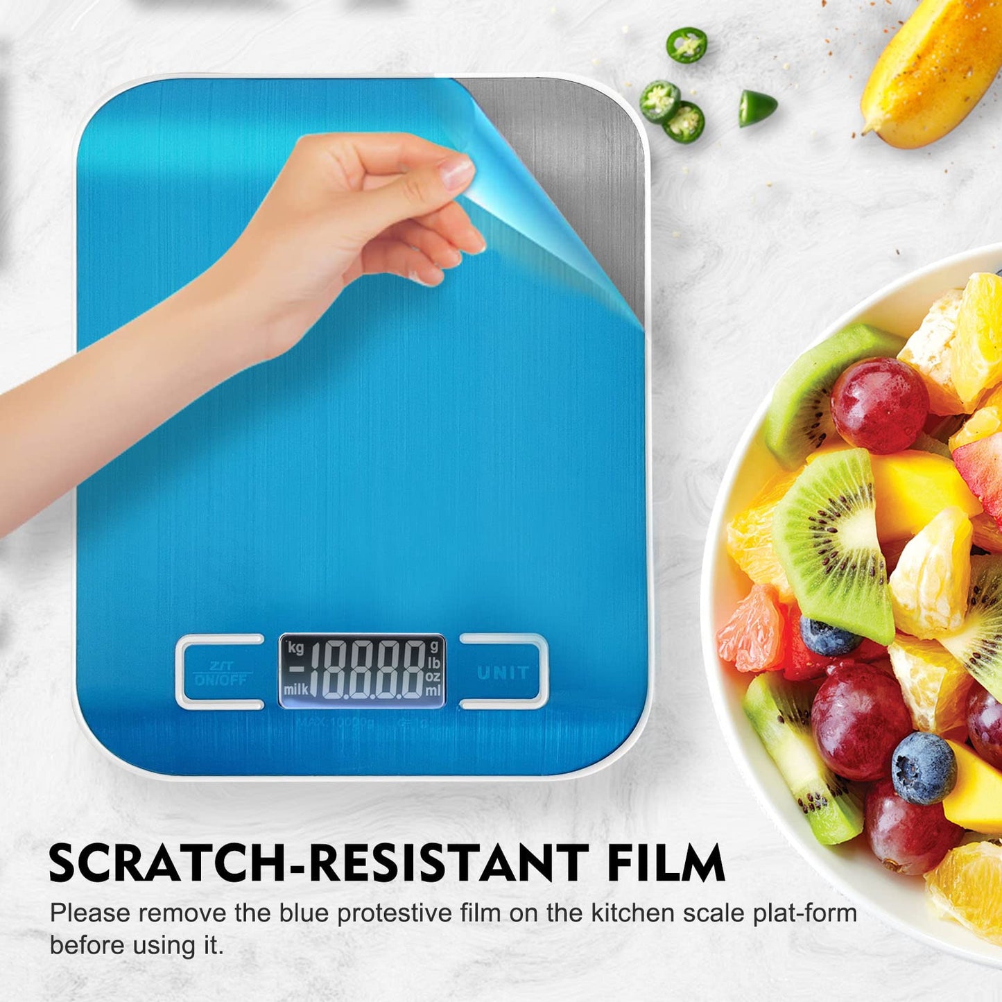SKY-TOUCH Digital Food Scale Kitchen Scale Slim Stainless Multifunction Scale With LCD Display And Tare Measuring Four Units Of Measure Conversion Batteries Included-Silver