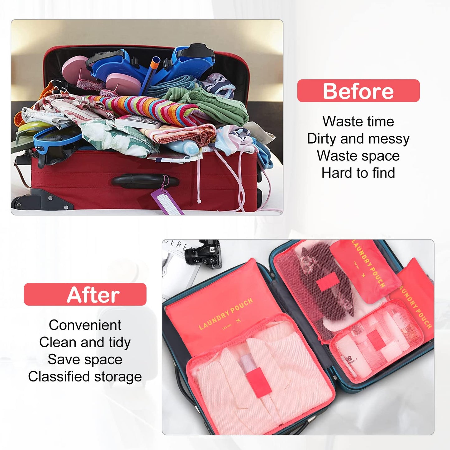 SKY-TOUCH 6-Piece Travel Luggage Organizer Set, Waterproof Packing Cubes and Laundry Bags, Travel Accessories,