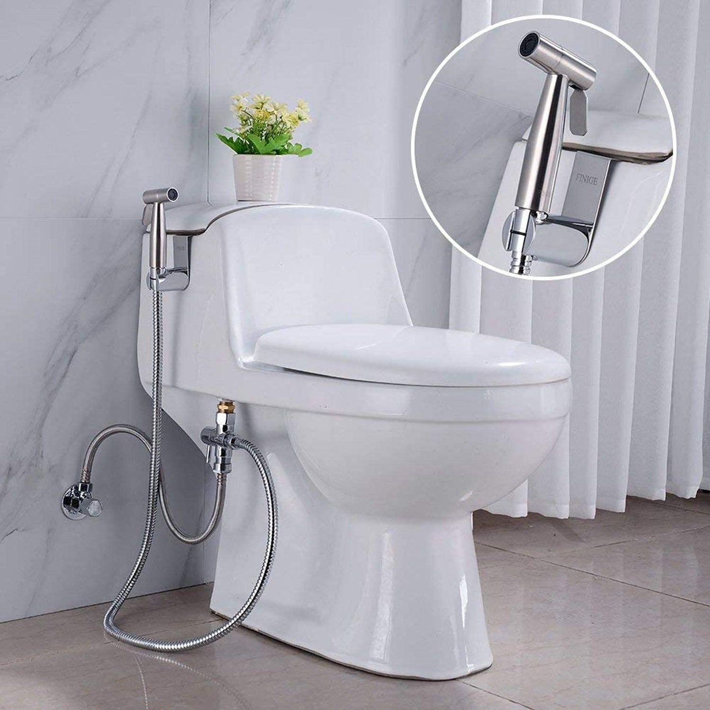 SKY-TOUCH 3 Pieces Toilet Bidet Spray Gun Set, Shattaf Kit Handheld Self-Cleaning for Washroom and Bathroom, Toilet Water Sprayer, Silver