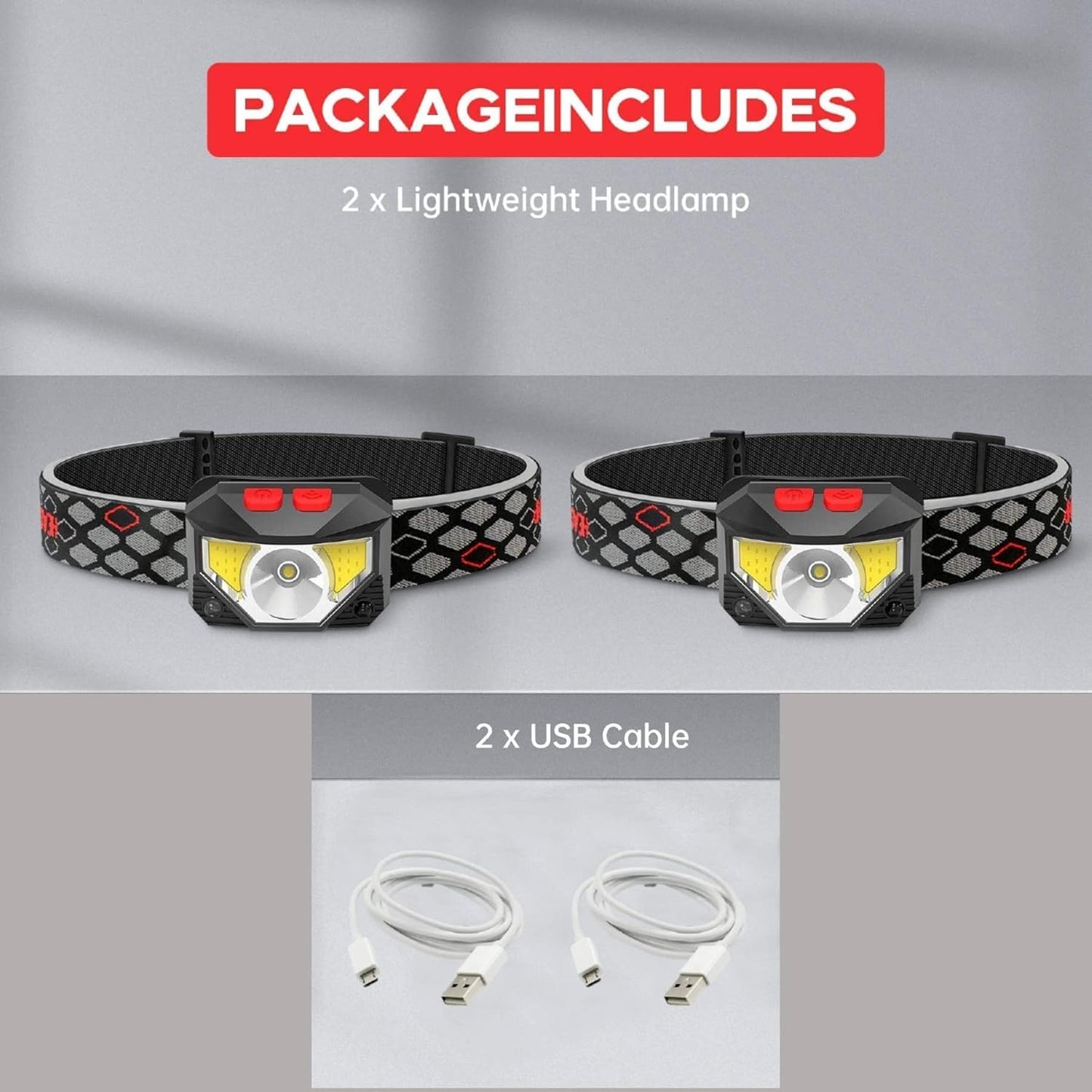 SKY-TOUCH LED Head Torch, 800 Lumen Ultra-Light Bright LED Rechargeable Headlamp with White Red Light, 2-Pack Waterproof Motion Sensor Headlights, 6 Modes for Outdoor Camping Cycling Running Fishing