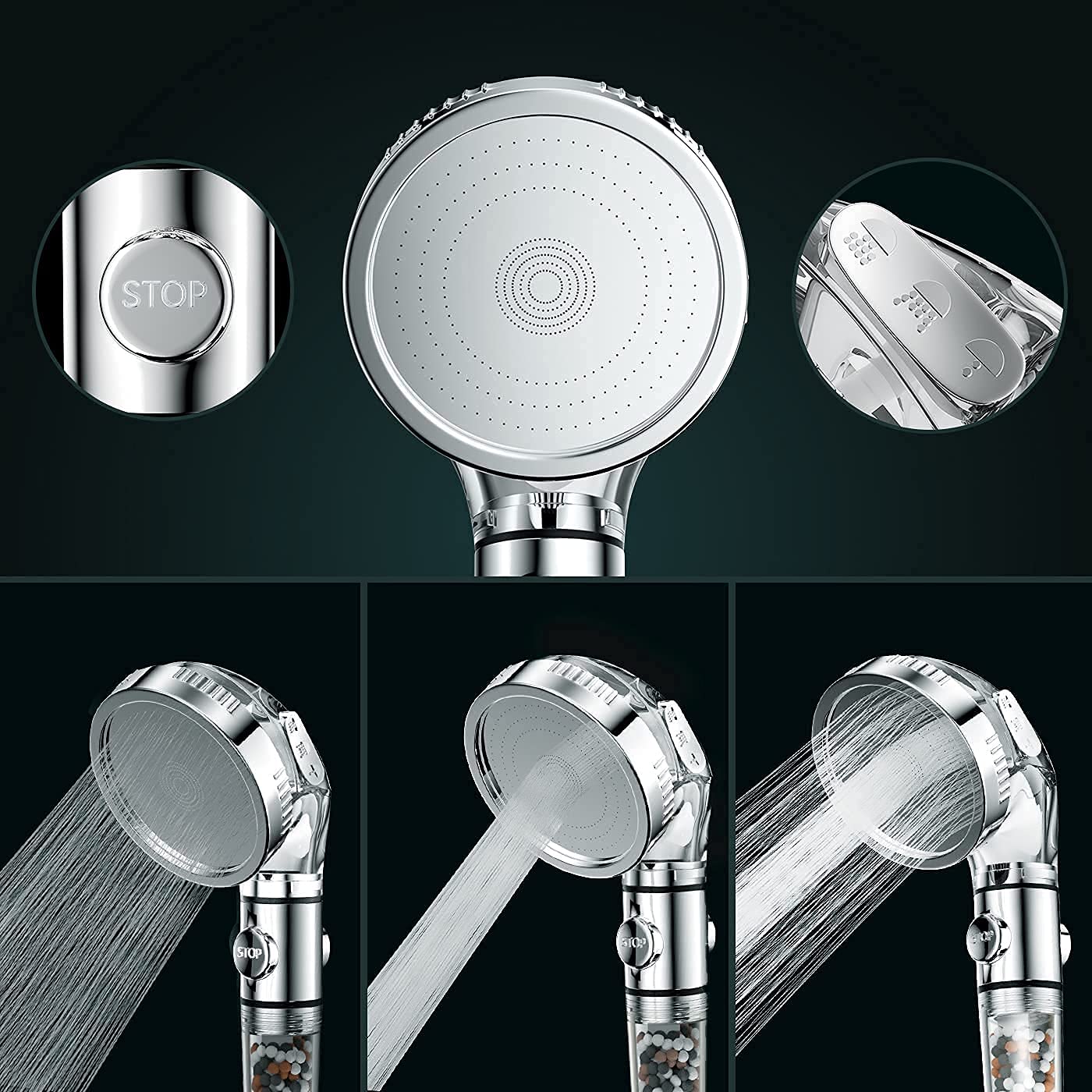 SKY-TOUCH High Pressure Filtered Shower Head For Hard Water And Filtering Impurities, Hand Held Shower Head With Filter Balls.