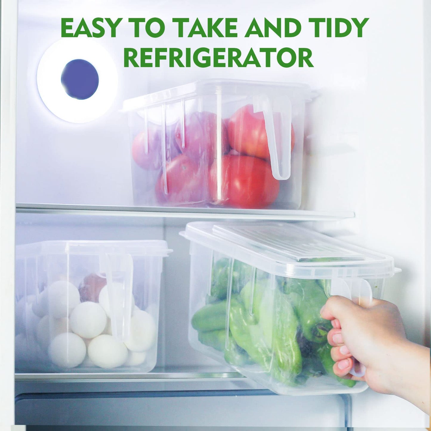 SKY-TOUCH 3 Pieces Fruits and Food Storage Box with Handle, Freezer Safe with Lids, Transparent Storage Food Organizer
