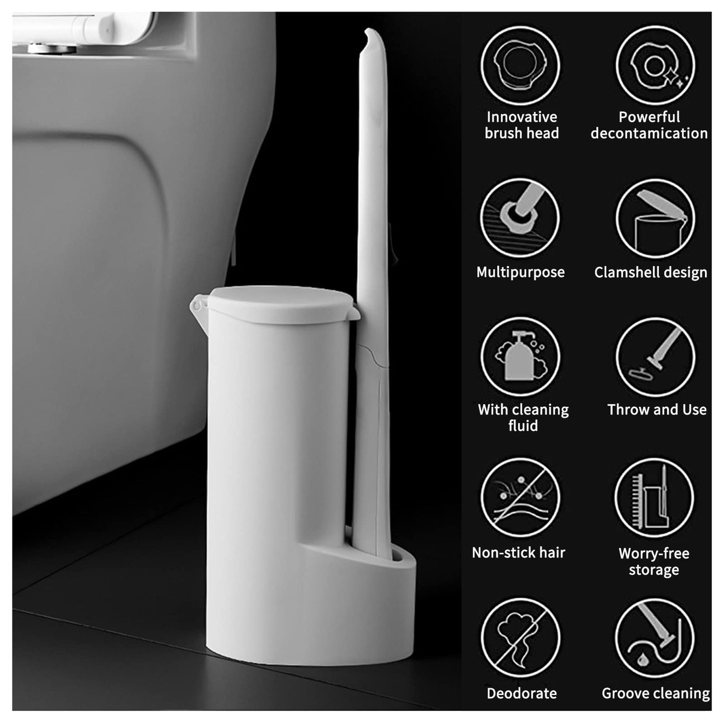 SKY-TOUCH Disposable Toilet Brush and Holder Bathroom Cleaner Kit with 16 Wand Replacement Heads - Disposable Touch Free & Hygienic Bathroom Accessory for Sparkling Toilet Bowl