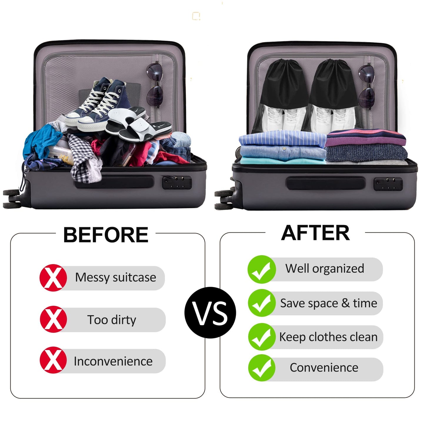 SKY-TOUCH 12 Pieces Waterproof Shoe Storage Bags, Non-Woven Fabric with Drawstring and Transparent Window for Travel, Gym and Sports Shoe Storage Bag Organizer for Men and Women,Black
