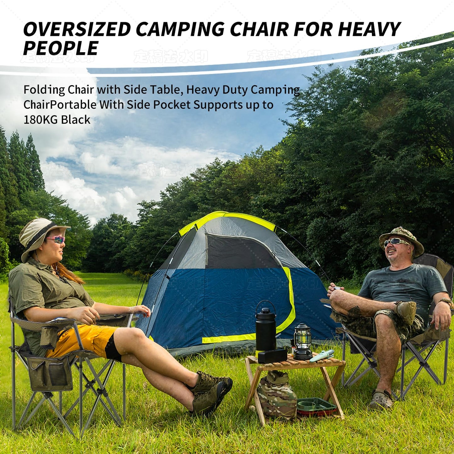 SKY-TOUCH Folding Camping Chairs with Cooler Bag,Portable Lawn Chair w/Cup Holder, Carry Bag, Portable Camping Chair Suitable for Heavy People,Perfect for Garden,Hiking,Picnics and Beach Trips,Forest