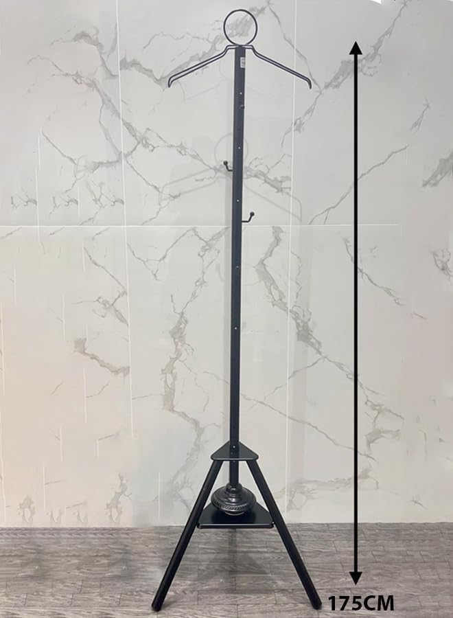 SKY-TOUCH Clothes Incense Burner Stand, Coat Rack with Incense Burner, Freestanding Metal Coat Rack with Hooks and Holes, Steam Hanging Coat Rack for Hanging Robes, Coats and Hats (Black 185cm)