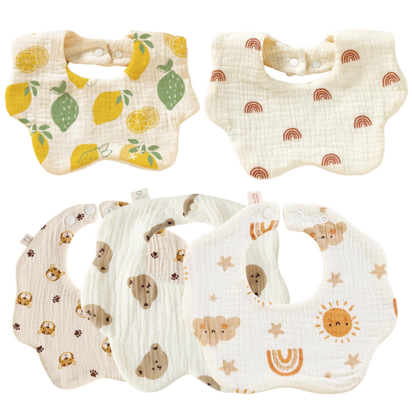SKY-TOUCH Muslin Baby Drooling Bibs 5/10pack, 100% Cotton Soft Absorbent Bandana Drool Bibs with Adjustable Snaps Cotton for Teething and Drooling Unisex Baby