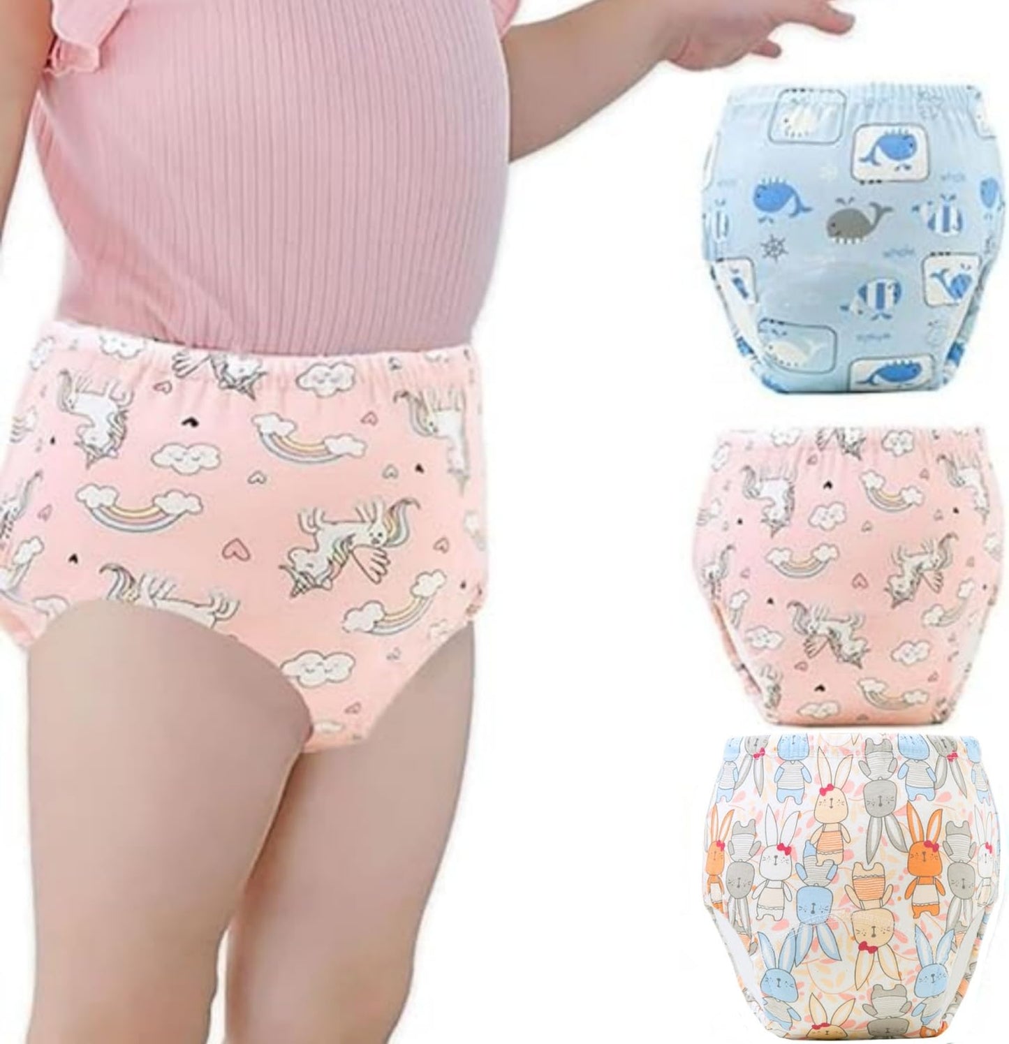 SKY-TOUCH 5PCS Baby Potty Training Pants Cotton, Soft Breathable Potty Training Underwear for 1-3 Years, Highly Absorbent Reusable Diapers for Baby Boys & Girls (M,8-13kg)