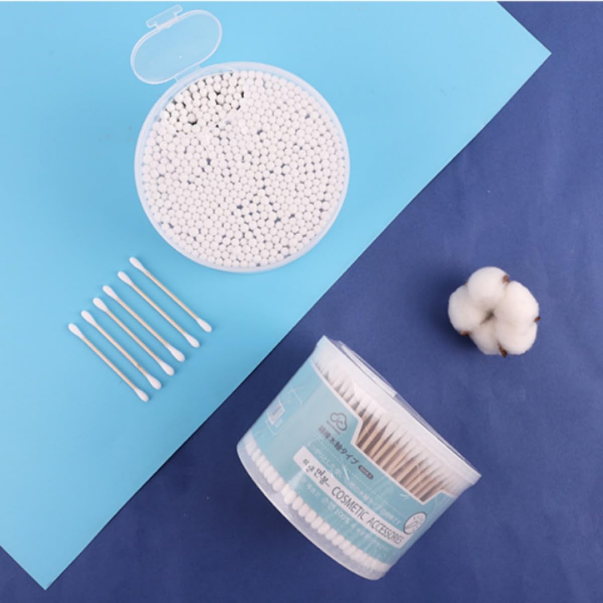 SKY-TOUCH 500 Count Cotton Swabs Double-Tipped Round, Bamboo Clean Swabs for Personal Care and Makeup or Nails