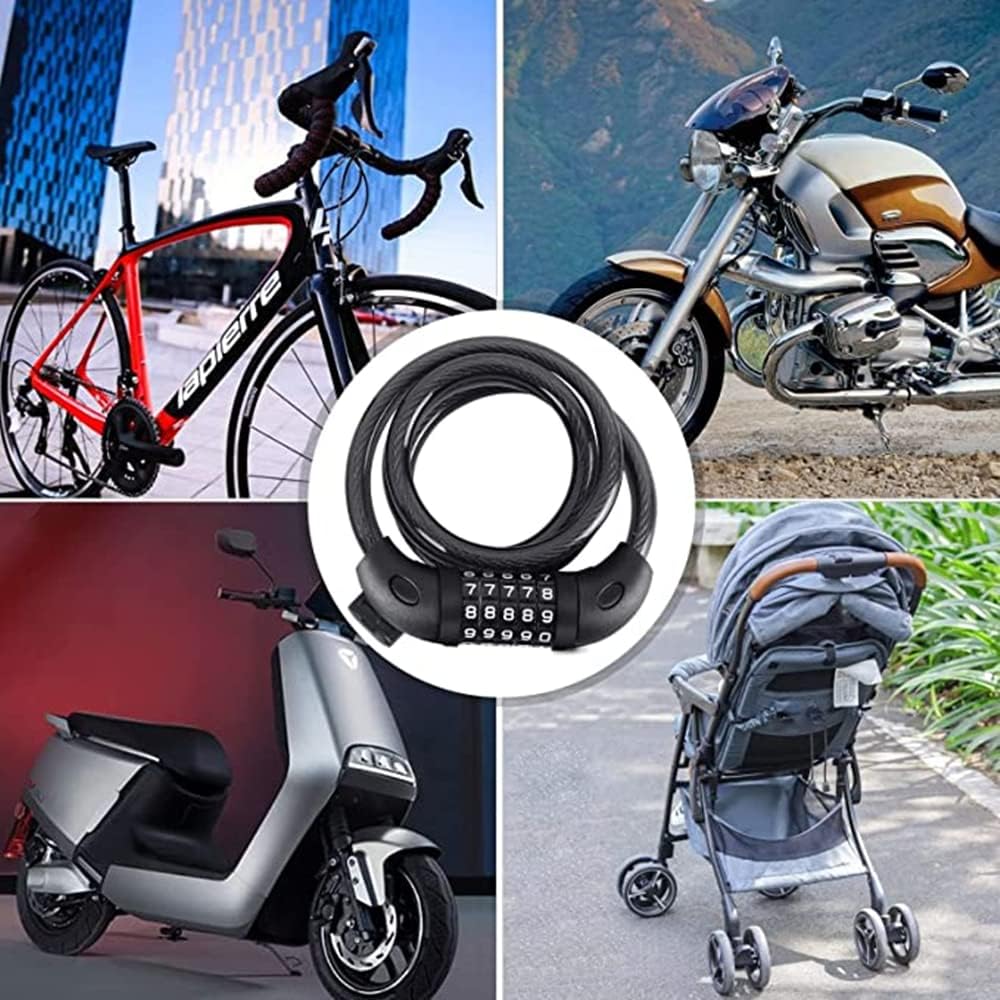 SKY-TOUCH Bike Lock Cable, 1.2M 5-Digit Code Bicycle Lock Coiling Resettable Combination Bike Locks Anti Theft Cycling Password Lock For Bikes And Scooters