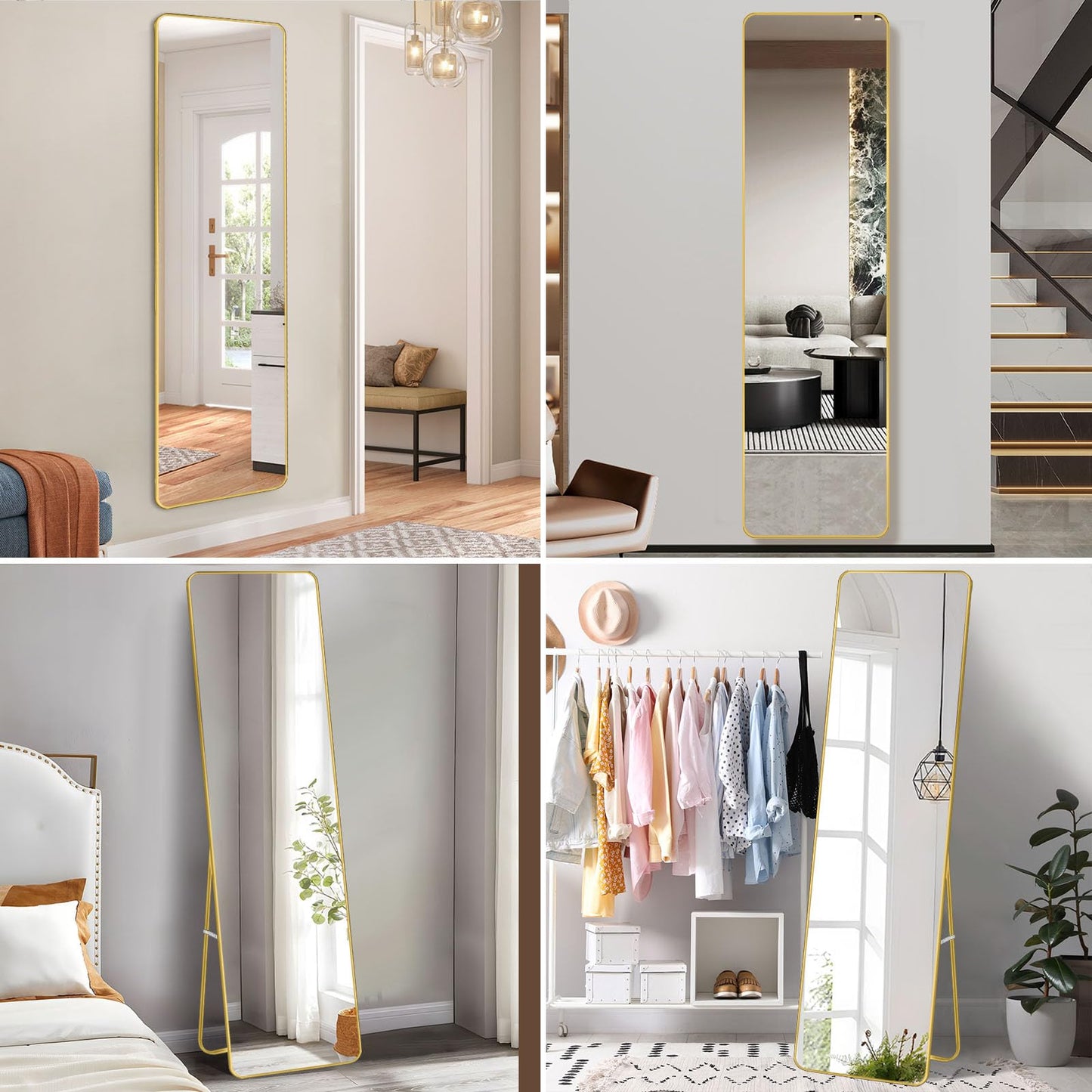 SKY-TOUCH Full Length Mirror 151x42cm, Floor Mirrors with Aluminum Alloy Frame Free-Standing Leaning Large Bedroom Dressing Mirror, Full Body Mirror with Stand for Living Room, Bedroom, Black
