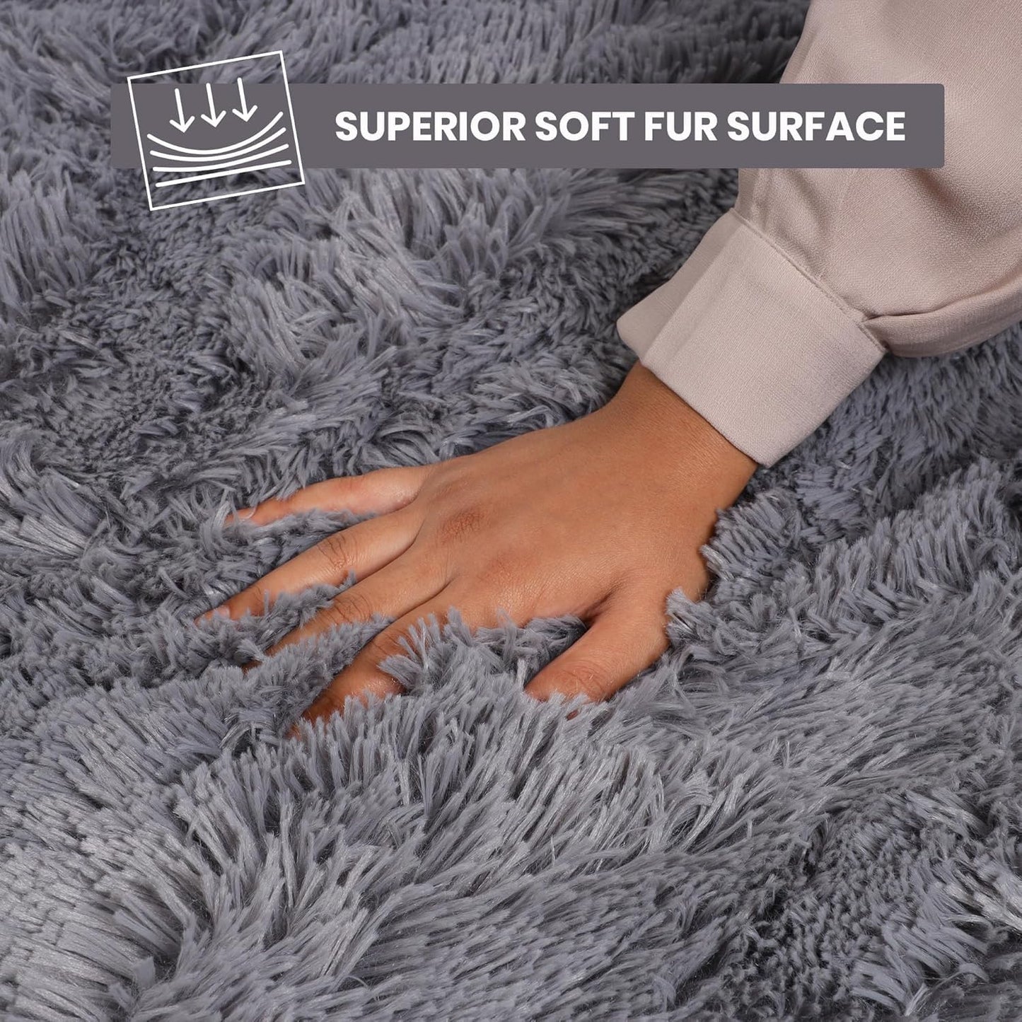 SKY-TOUCH Soft Shaggy Area Rug for Living Room & Bedroom, Fluffy Non-Slip Carpet, Modern Luxury Fur Design, Plush Floor Mat for Kids Room, Nursery, and Home Decor (Light Gray, 60 x 110 cm)