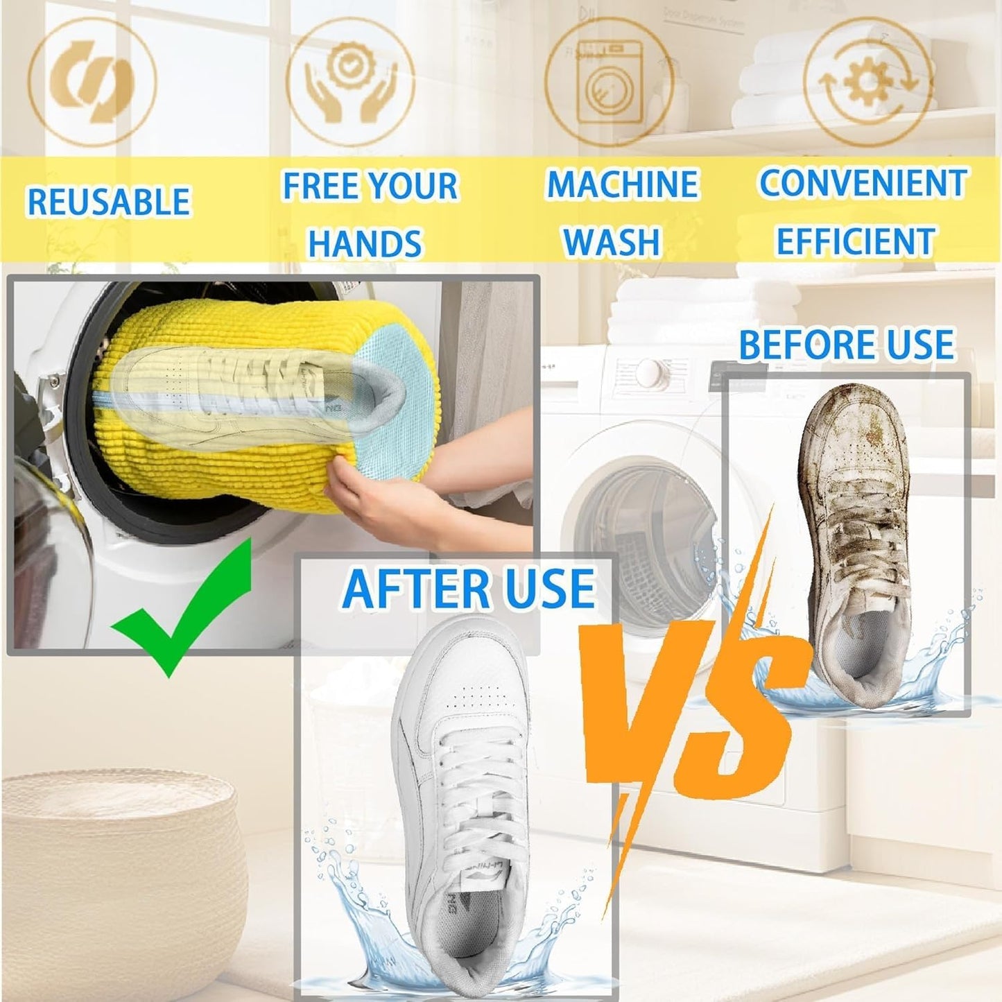 SKY-TOUCH Shoe Washing Machine Bag 2PCS, Reusable 360° Deep Cleaning Laundry Bag for Tennis Shoes, Sneakers and Slippers