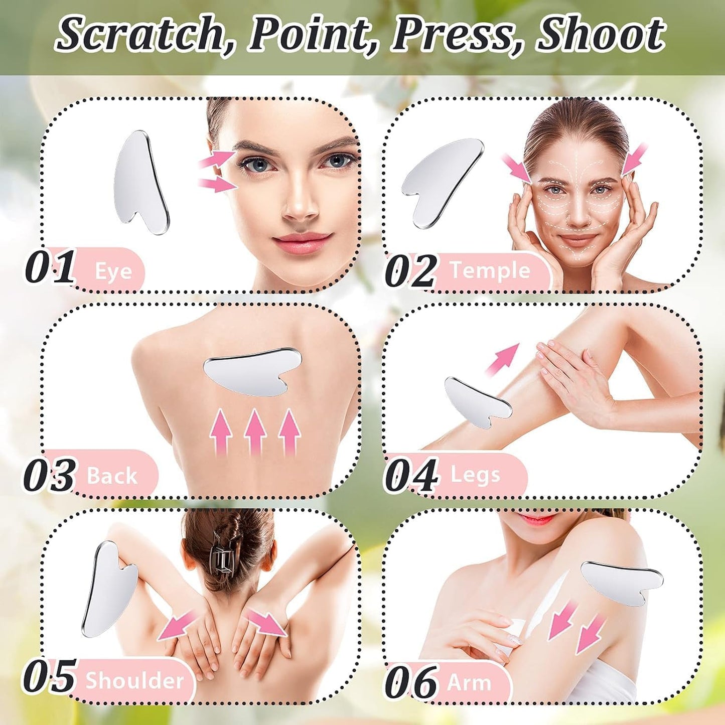 SKY-TOUCH Gua Sha Facial Tool, Stainless Steel Guasha Scraping Massage Tool, Metal Lymphatic Drainage Massage Scraper for Face, Eyes, Neck, Body - 85x55mm