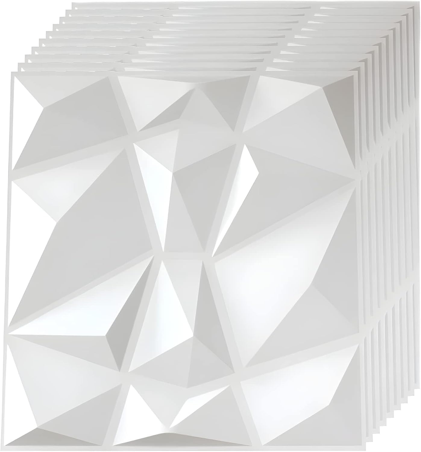 SKY-TOUCH 10PCS 3D Wall Panels, 30x30cm PVC Waterproof Wall Panel Diamond Textured Modern Decor Wall Tiles Accent Wall Panels for Living Room Bedroom Hotel Office, Coving 9.7 Sq.Ft(Matt White)