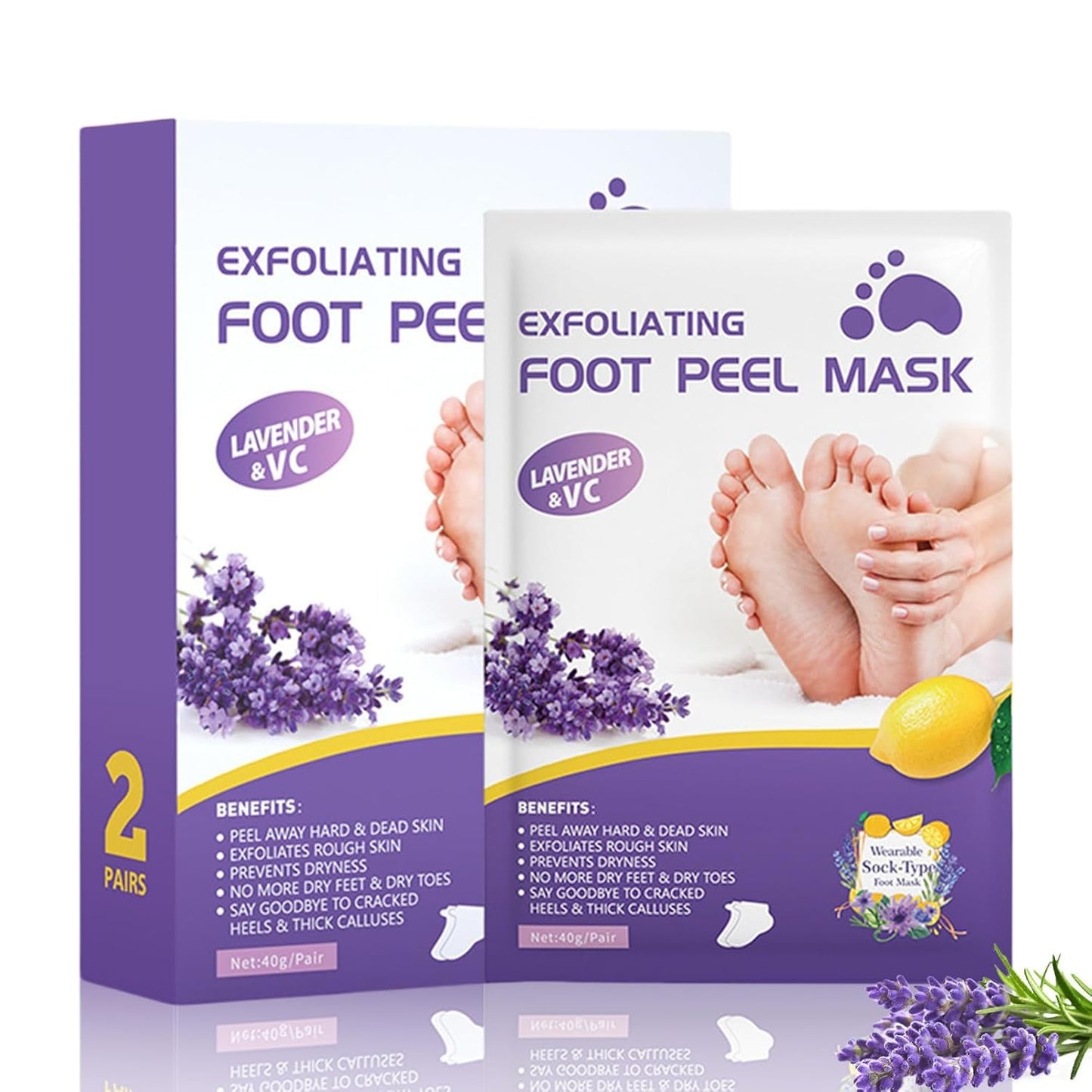 SKY-TOUCH 4 Packs Lavender Exfoliating Foot Mask, Moisturizing, Callus Removal, Dead Skin Treatment, Softens and Hydrates Feet