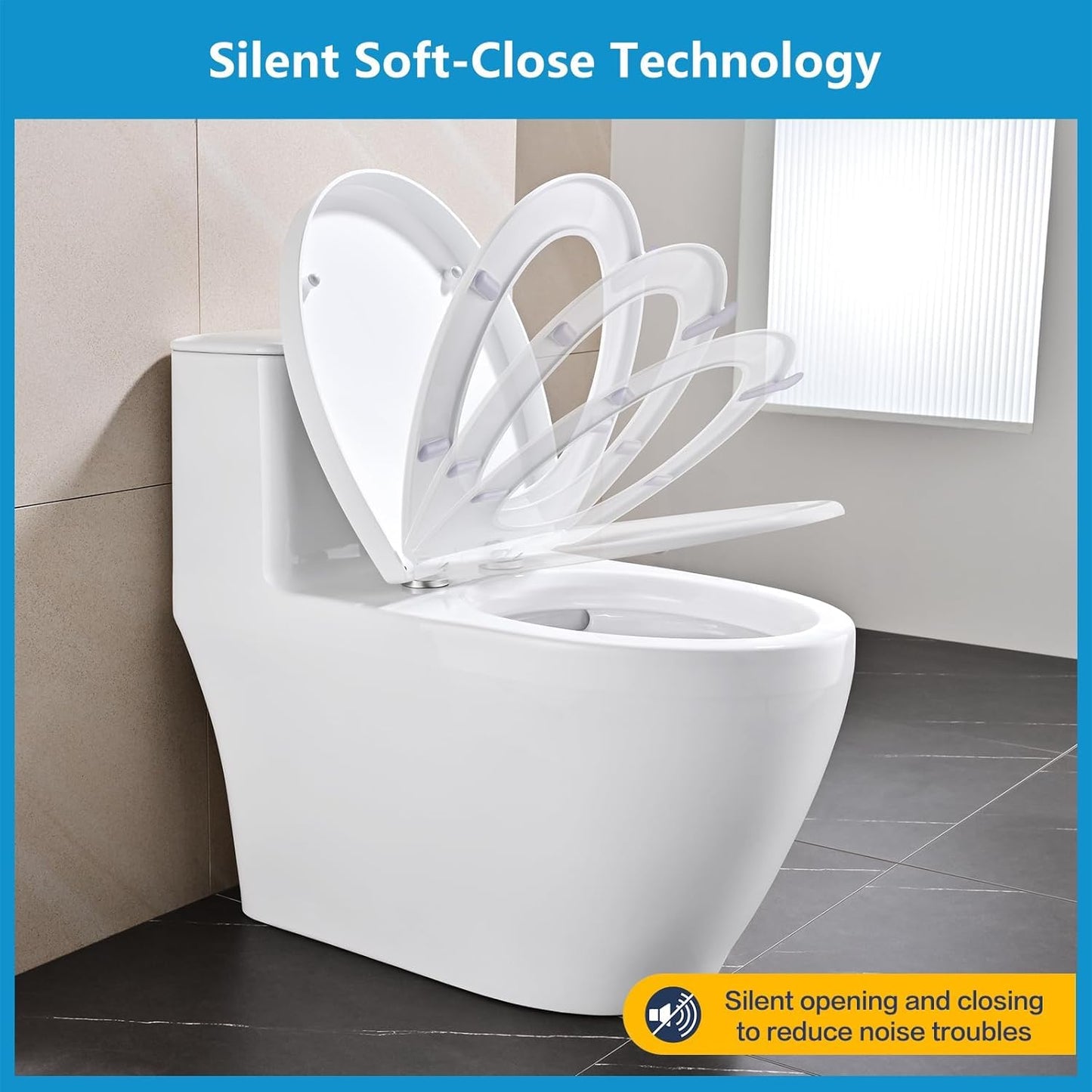 SKY-TOUCH Toilet Seat Cover, Slow Close Elongated Toilet Seats, U-Shaped Thickened Toilet Bowl Lid Universal Removable Toilet Seat Cover, Easy Cleaning Design for Home W 36.5cm x L 45cm, White