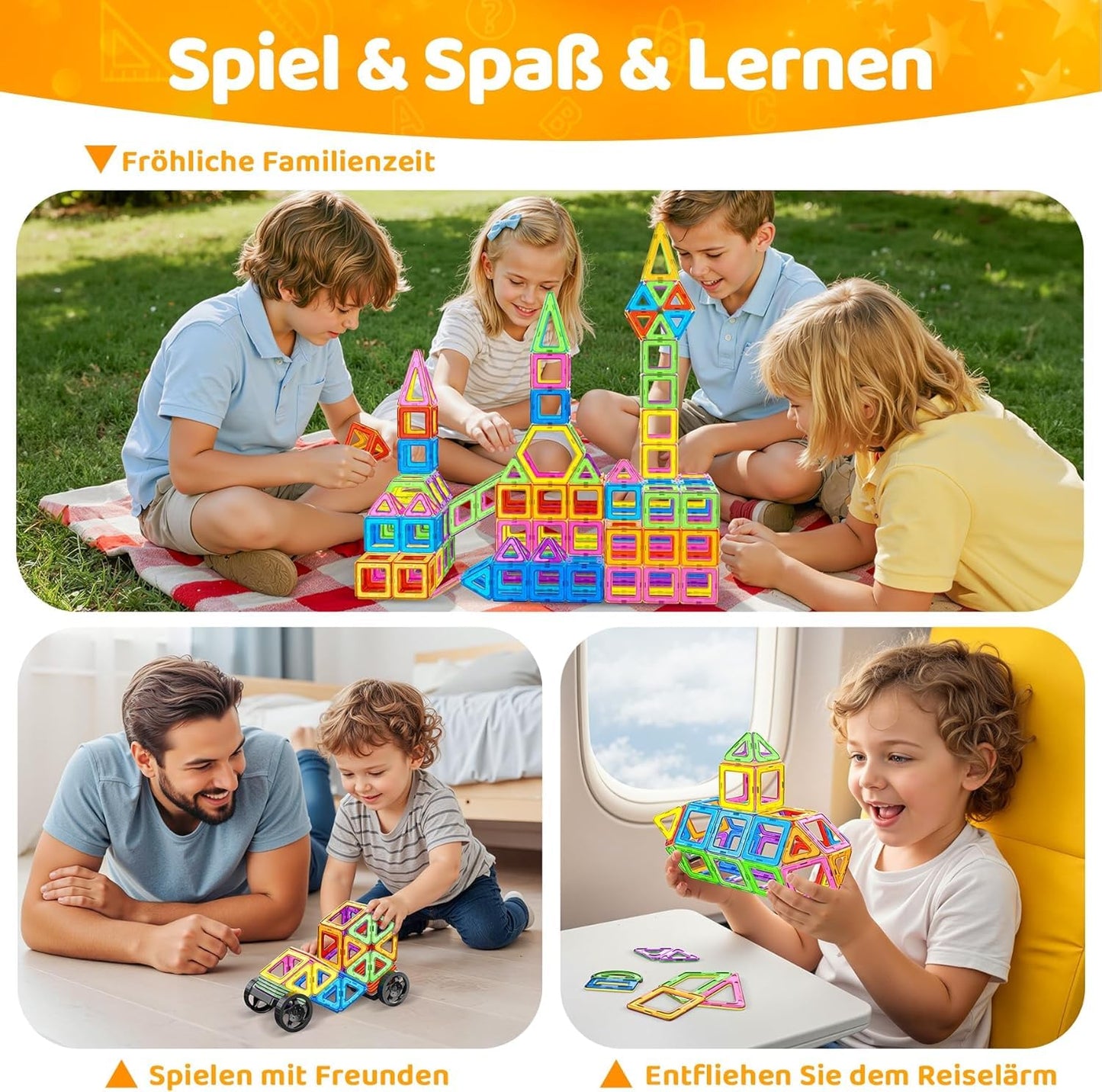 SKY-TOUCH 120 PCS Magnetic Building Blocks Set, Construction Magnetic Building Blocks Magnetic Toy Magnets Children Magnetic Game for Gift from 3+Years Boys Girls, Educational Gift