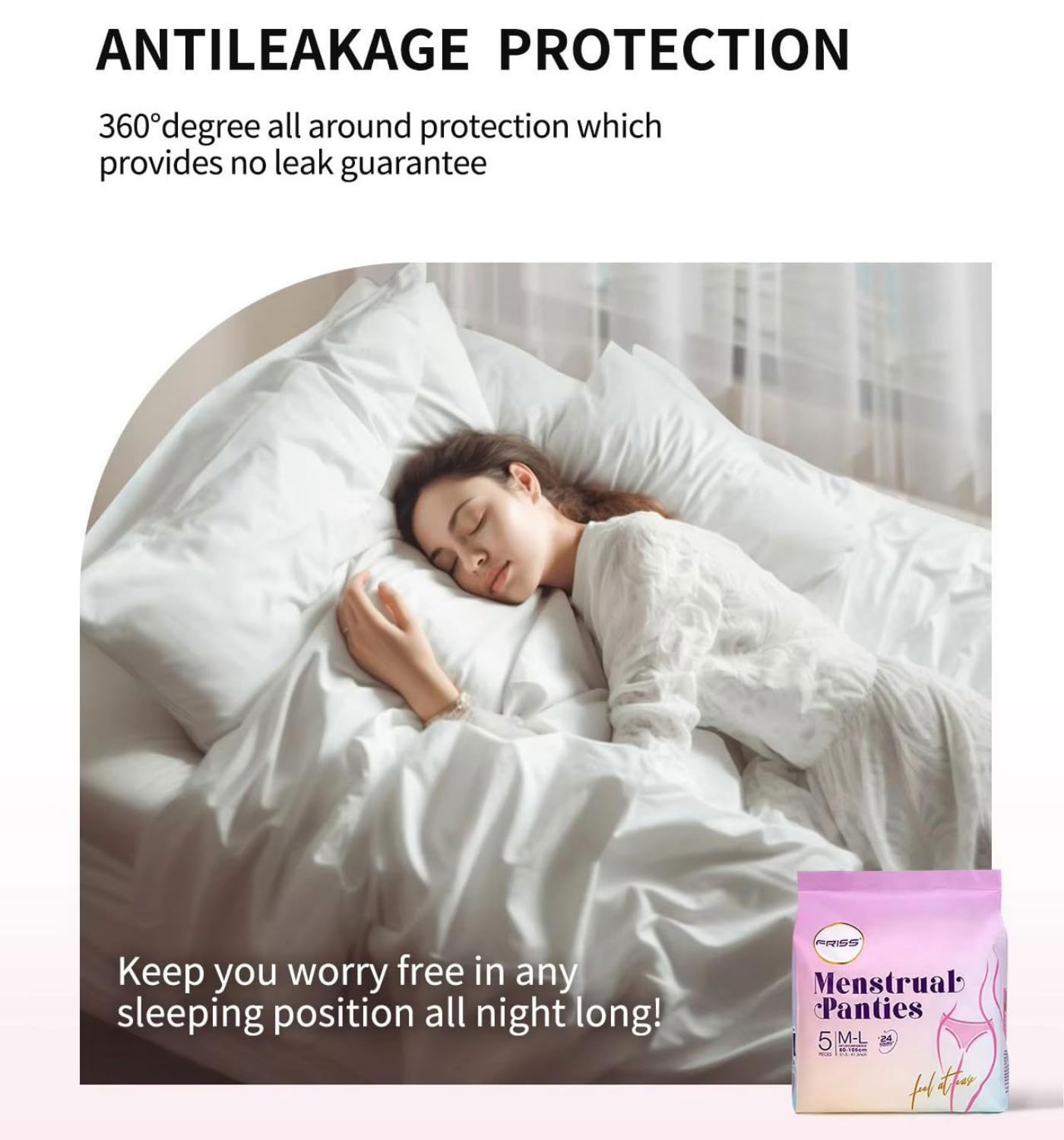 SKY-TOUCH Night Period Panty for Women M-L, 5 Counts Ultra Absorbent Disposable Overnight Panties, 360° Leak Proof Period Panties Breathable Comfortable, Suitable weight 40-70kg