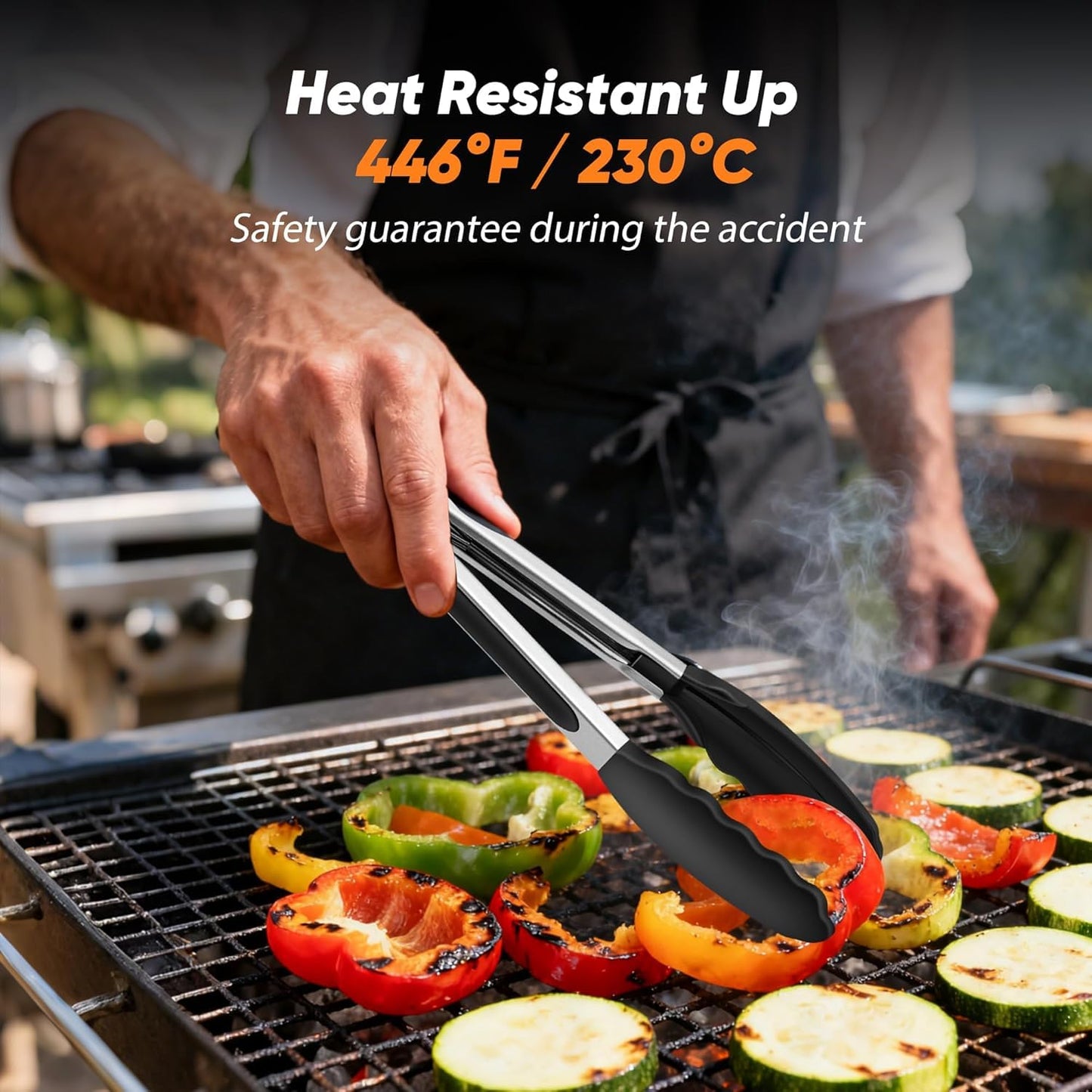 SKY-TOUCH 2 pack Heat Resistant Silicone Kitchen Tongs, 9 Inch Non-Stick Silicone and Metal Tongs Easy Grip Locking Salad Tong Heat Resistant for BBQ Cooking Barbecue Steak and Serving Food