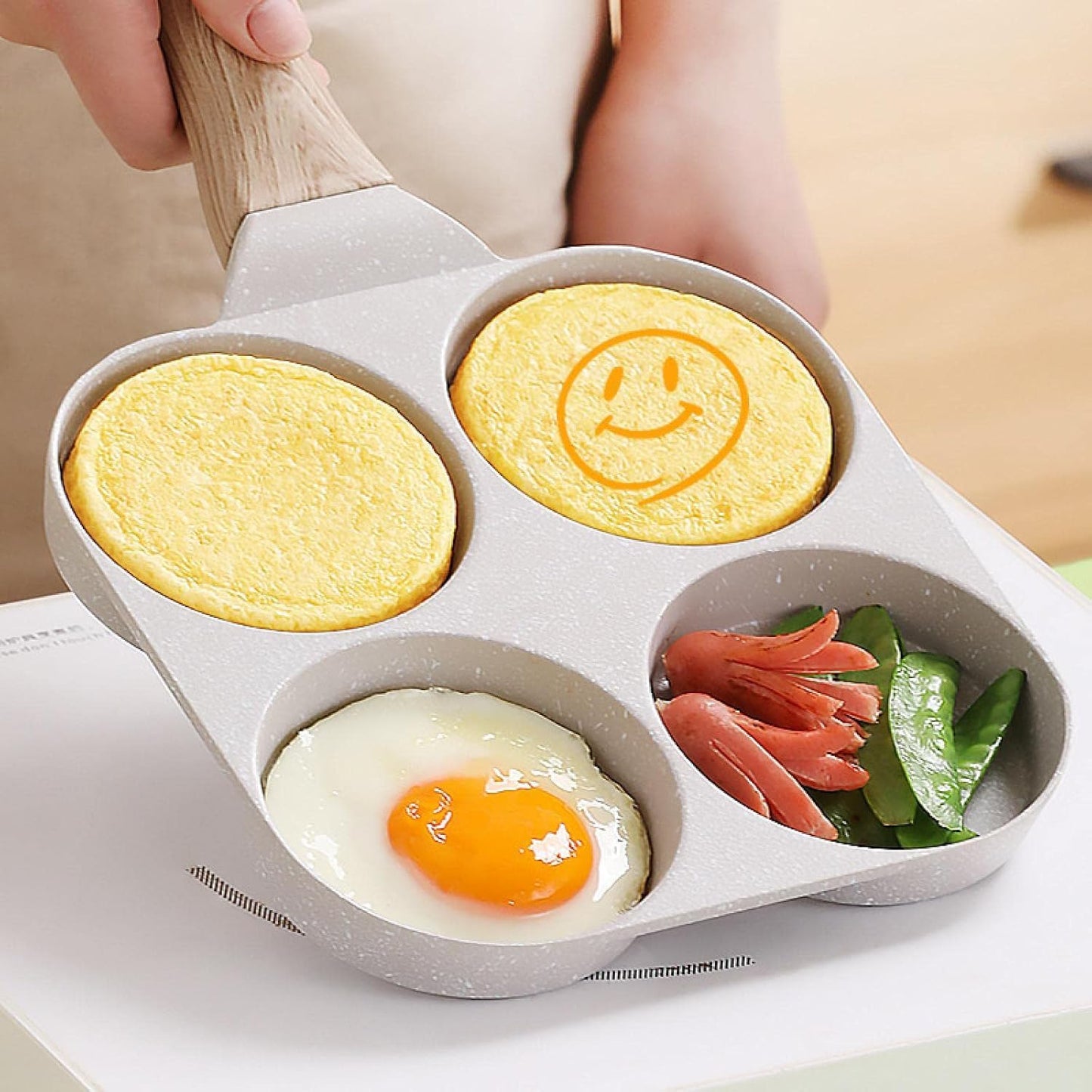 SKY-TOUCH 4 in 1 Fried Egg Pot, Non-Stick Frukost Pan, 4 Hole Round Fry Pan, Common for Induction Cooker and Gas Stove,19x35cm, Black