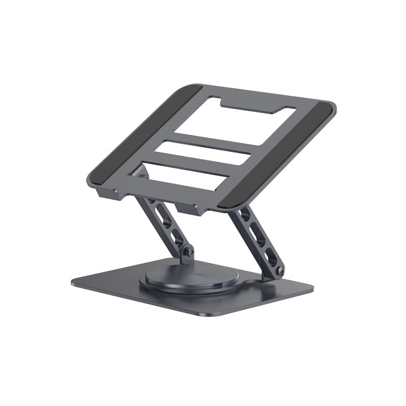 SKY-TOUCH Adjustable Laptop Stand with 360° Rotating Base, Ergonomic Aluminum Riser for MacBook, Huawei, ASUS, Lenovo, 14"-17.3" Laptops, Foldable & Cooling Design