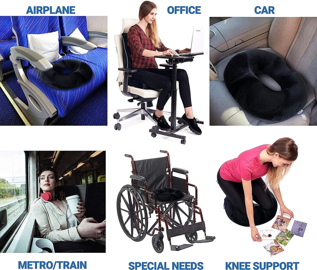 SKY-TOUCH Donut Pillow Memory Foam Seat Cushion Massage, Donut Pillow Pain Relief for Prostate, Pregnancy, Coccyx Pain, Surgery, Sciatica, Car Home Office Seat Cushions Black - 7