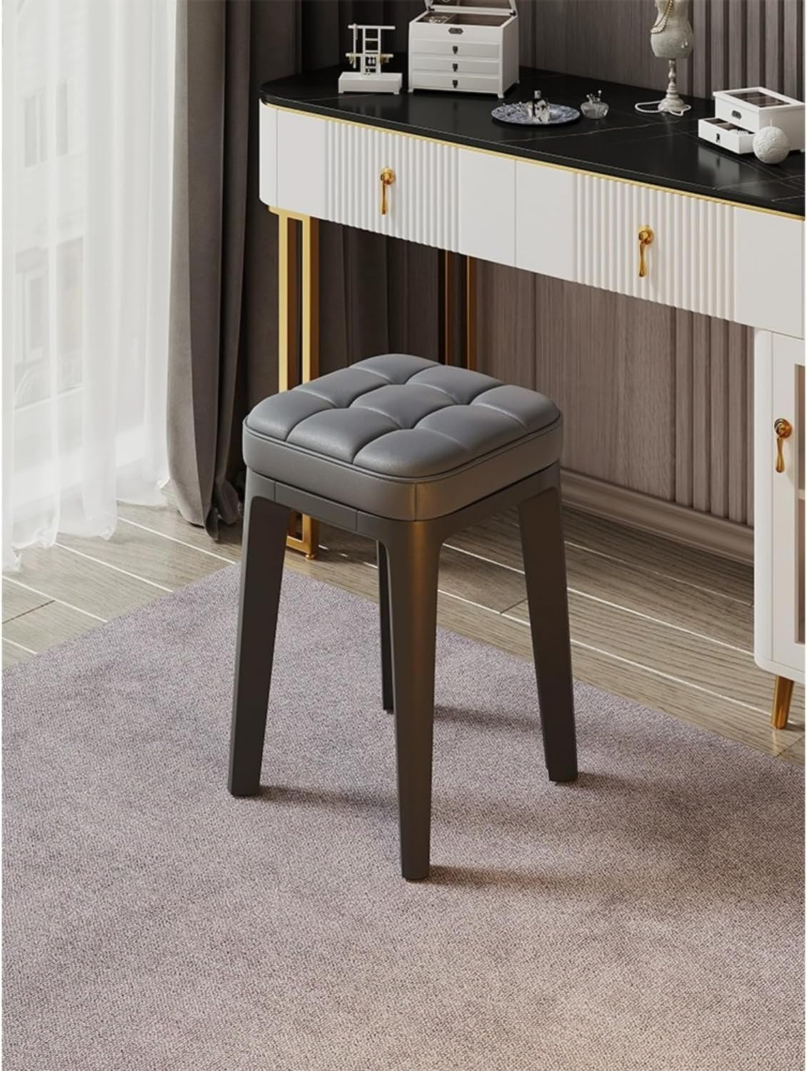 SKY-TOUCH Plastic Stool Chair with Soft Cushion,Vanity Chair,Dressing Stool,Dining Chair for Home,36 x 36 x 40cm - Grey,1 pack - 5