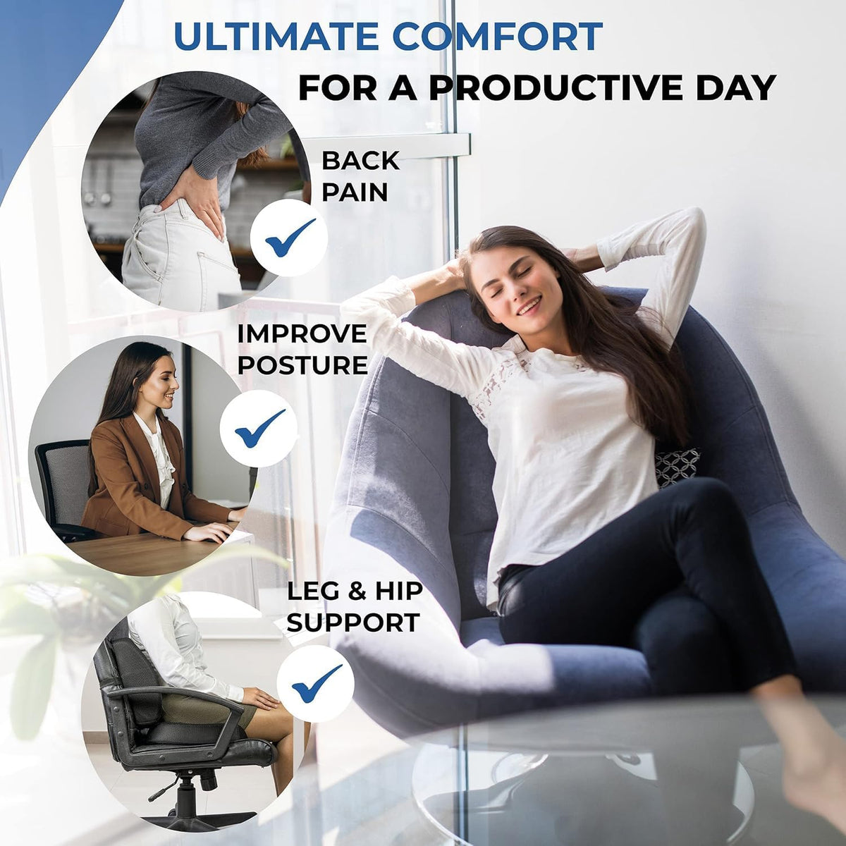 SKY-TOUCH Seat Cushion and Lumbar Support Pillow for Office Desk Chair Back Support Cushion Office Chair Seat Cushion & Back Pillow for Sitting lumbar support Suitable for Home,Office,Wheelchair - 10
