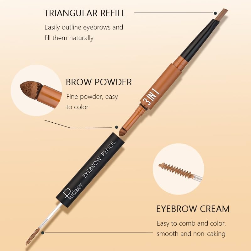 SKY-TOUCH 3 in 1 Eyebrow Pencil, Eyebrow Pencil Eyebrow Powder Eyebrow Cream Set WaterProof Last Longer (#01) - 7