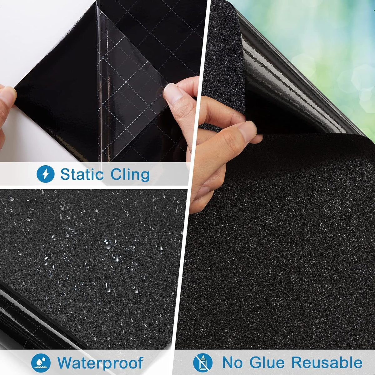 SKY-TOUCH Frosted Window Film : Removable Static Cling One Way Privacy Window Film Sun Blocking Heat Control Anti UV Peep-Proof for Home Office Bathroom Glass Door Window (90 * 260 cm Black) - 7