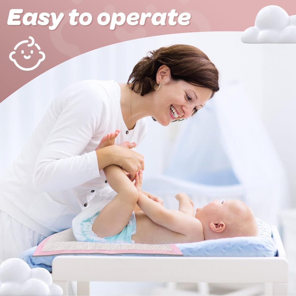 SKY-TOUCH 40 Pieces Baby Disposable Changing Mats,Waterproof Baby Changing Pads, 60x60 cm, Highly Absorbent Leakproof Changing Pad Baby, Ultra soft Diaper Changing Mat Underpads for Baby Pink - 11