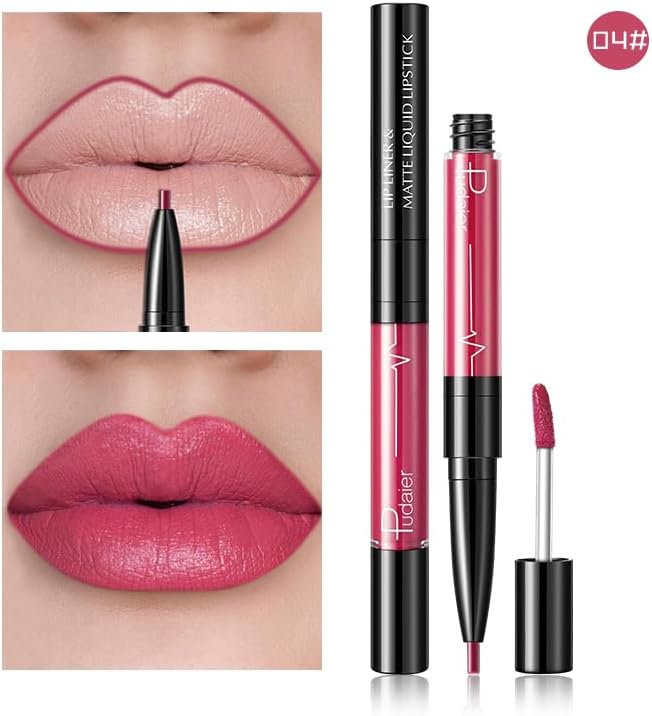 SKY-TOUCH Double-Headed Lip Liner Long Lasting Waterproof Lip Gloss Liquid Matte LipGlaze Non-Stick Cup(#04) - 2